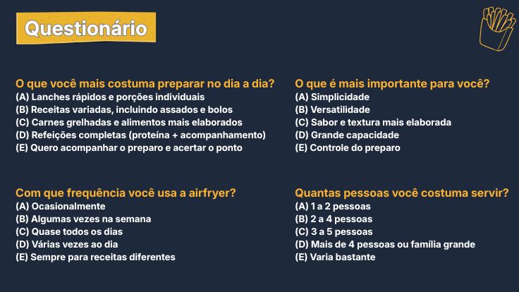 Questionário para responder sobre airfryer