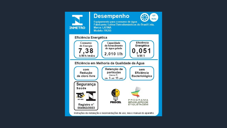 Selo do INMETRO do purificador de água Latina