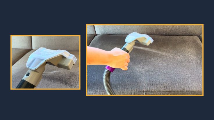 Aplicando o produto no sofá