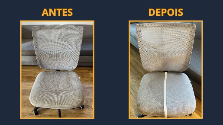 Antes e depois da limpeza na cadeira